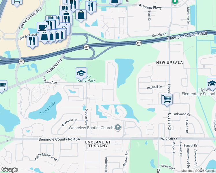 map of restaurants, bars, coffee shops, grocery stores, and more near 1301 Sandstone Run in Sanford