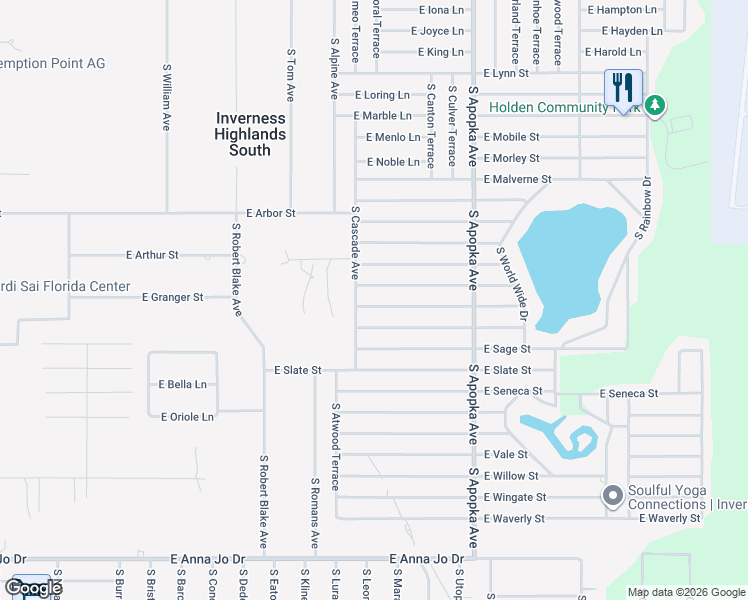 map of restaurants, bars, coffee shops, grocery stores, and more near 6001 East Quincy Street in Inverness
