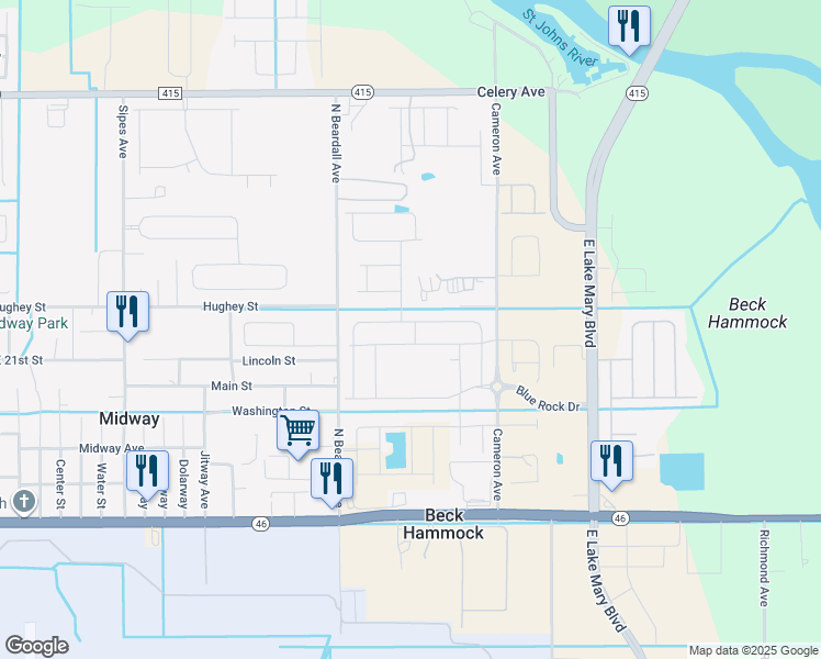 map of restaurants, bars, coffee shops, grocery stores, and more near 3968 Silverstream Terrace in Sanford