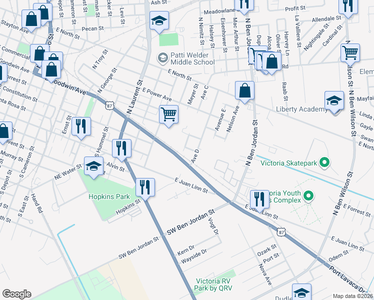 map of restaurants, bars, coffee shops, grocery stores, and more near 208 Avenue C in Victoria