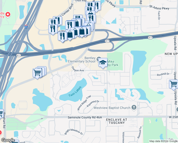 map of restaurants, bars, coffee shops, grocery stores, and more near 1230 Retreat View Circle in Sanford