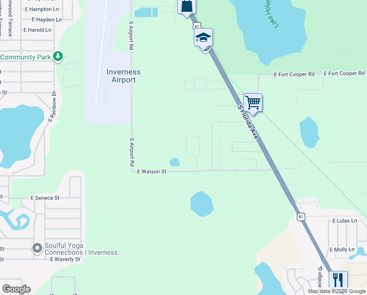 map of restaurants, bars, coffee shops, grocery stores, and more near 4687 South Brush Hollow Loop in Inverness