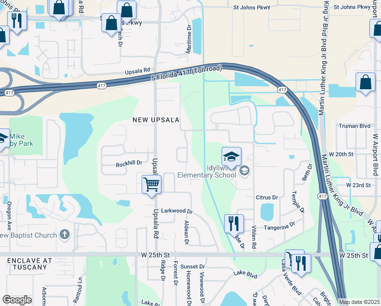 map of restaurants, bars, coffee shops, grocery stores, and more near 119 Crown Colony Way in Sanford