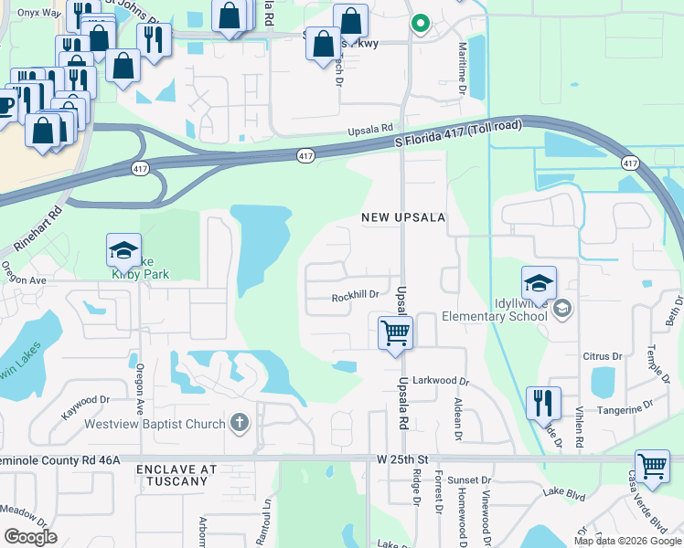 map of restaurants, bars, coffee shops, grocery stores, and more near 130 Wornall Drive in Sanford