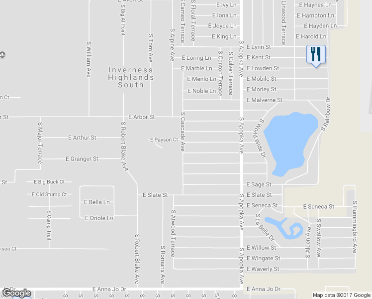 map of restaurants, bars, coffee shops, grocery stores, and more near 6001 East Quincy Street in Inverness