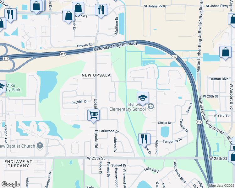 map of restaurants, bars, coffee shops, grocery stores, and more near 119 Crown Colony Way in Sanford