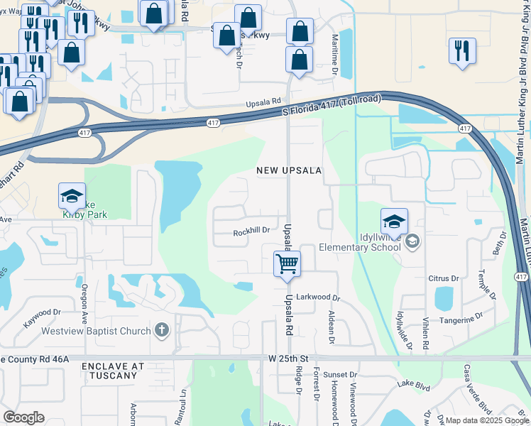 map of restaurants, bars, coffee shops, grocery stores, and more near 101 Sandpebble Place in Sanford