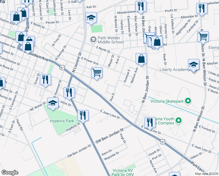 map of restaurants, bars, coffee shops, grocery stores, and more near 208 Avenue C in Victoria