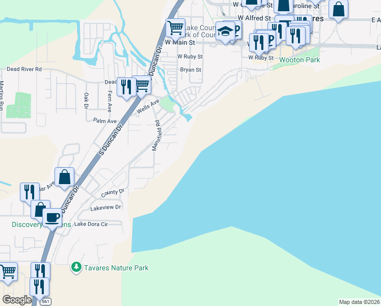map of restaurants, bars, coffee shops, grocery stores, and more near in Tavares