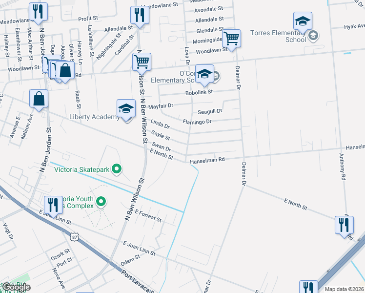 map of restaurants, bars, coffee shops, grocery stores, and more near 3108 Swan Drive in Victoria