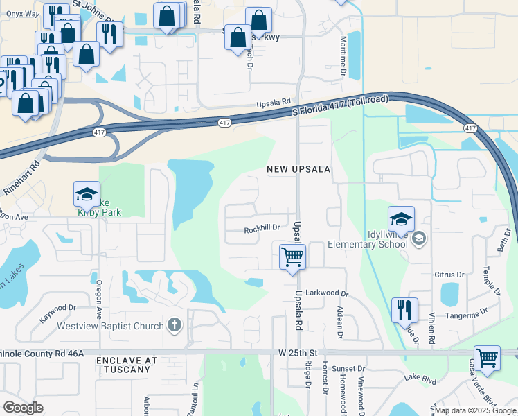 map of restaurants, bars, coffee shops, grocery stores, and more near 103 Salem Drive in Sanford