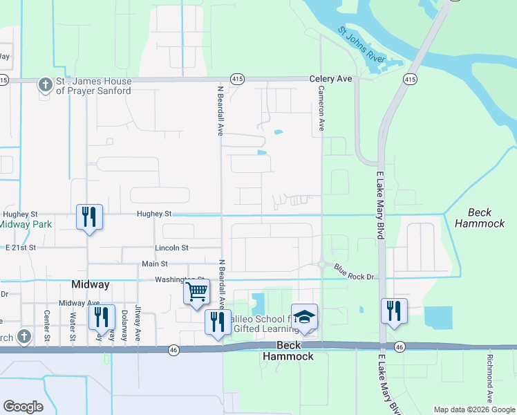 map of restaurants, bars, coffee shops, grocery stores, and more near 3968 Silverstream Terrace in Sanford