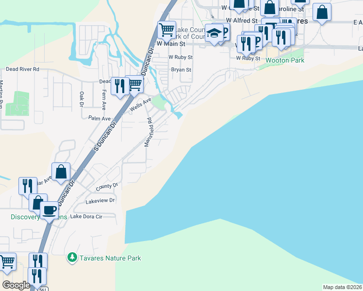 map of restaurants, bars, coffee shops, grocery stores, and more near in Tavares