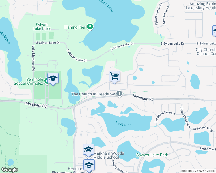 map of restaurants, bars, coffee shops, grocery stores, and more near 2517 Northumbria Drive in Sanford