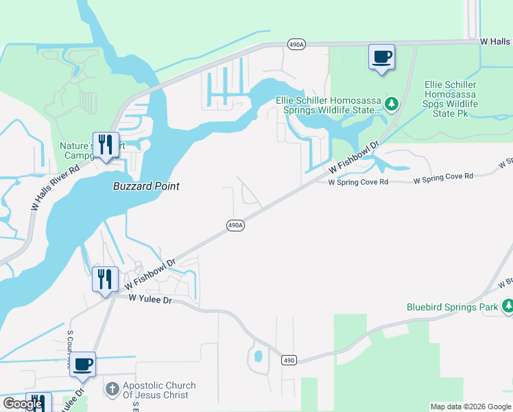 map of restaurants, bars, coffee shops, grocery stores, and more near 9800 West Fishbowl Drive in Homosassa
