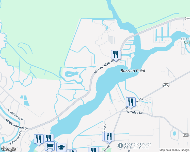 map of restaurants, bars, coffee shops, grocery stores, and more near 10598 West Halls River Road in Homosassa
