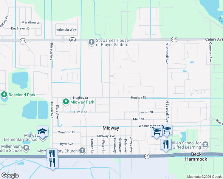 map of restaurants, bars, coffee shops, grocery stores, and more near 1901 Sipes Avenue in Sanford
