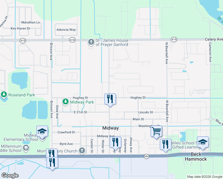 map of restaurants, bars, coffee shops, grocery stores, and more near 1901 Sipes Avenue in Sanford