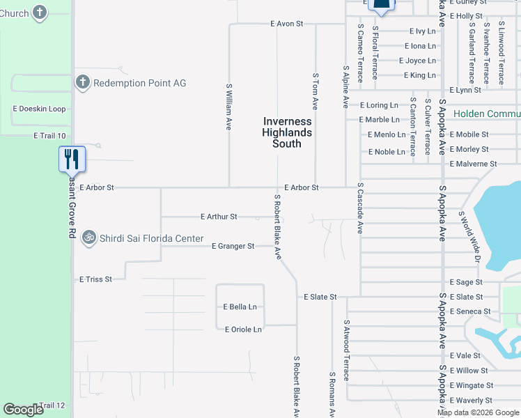 map of restaurants, bars, coffee shops, grocery stores, and more near 5625 East Arthur Street in Inverness