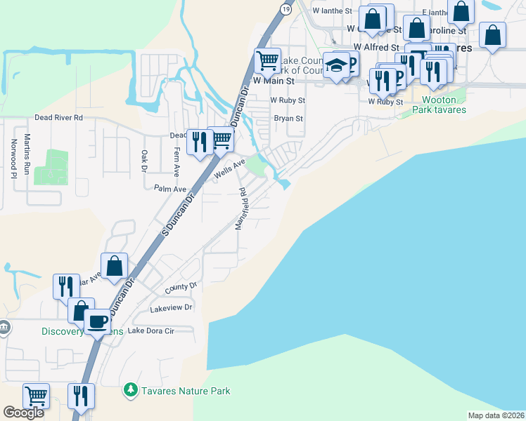 map of restaurants, bars, coffee shops, grocery stores, and more near 911 Harbor Terrace Road in Tavares