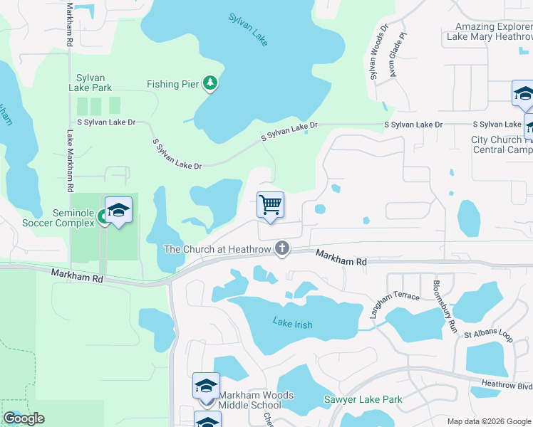 map of restaurants, bars, coffee shops, grocery stores, and more near 2612 Tweed Run in Sanford