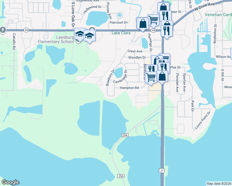 map of restaurants, bars, coffee shops, grocery stores, and more near 1410 Pembrook Drive in Leesburg