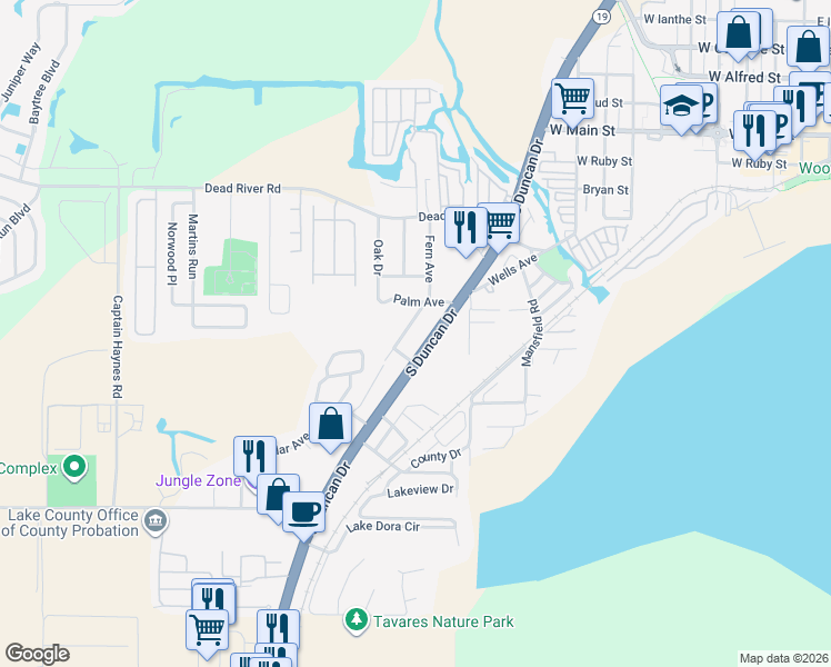 map of restaurants, bars, coffee shops, grocery stores, and more near 880 South Duncan Drive in Tavares