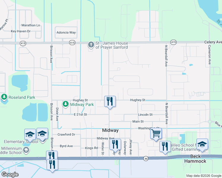 map of restaurants, bars, coffee shops, grocery stores, and more near 1901 Sipes Avenue in Sanford