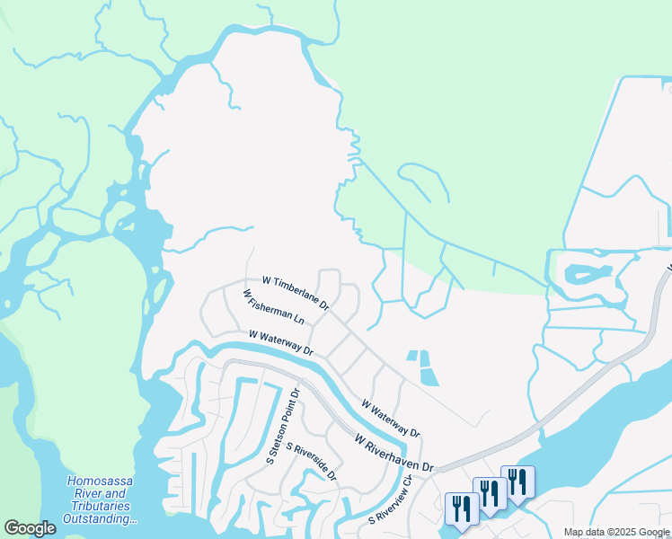 map of restaurants, bars, coffee shops, grocery stores, and more near 4574 South Sawgrass Circle in Homosassa