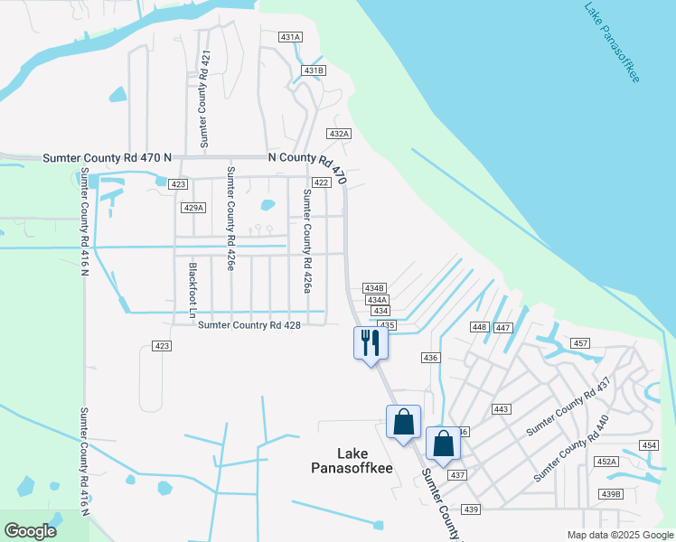 map of restaurants, bars, coffee shops, grocery stores, and more near 2686 County Road 470 in Lake Panasoffkee