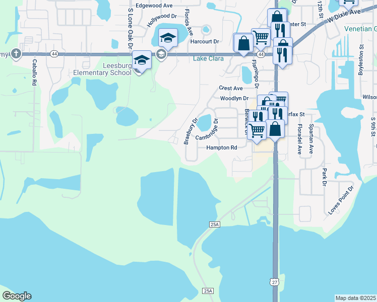 map of restaurants, bars, coffee shops, grocery stores, and more near 1414 Braebury Drive in Leesburg