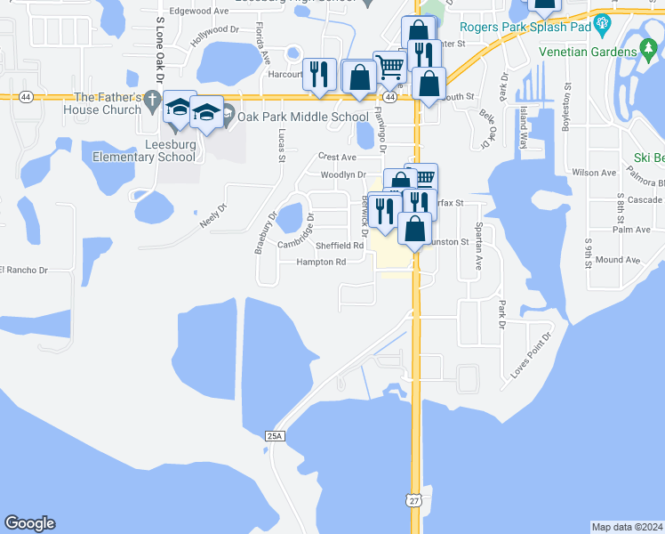 map of restaurants, bars, coffee shops, grocery stores, and more near 1513 Hampton Road in Leesburg