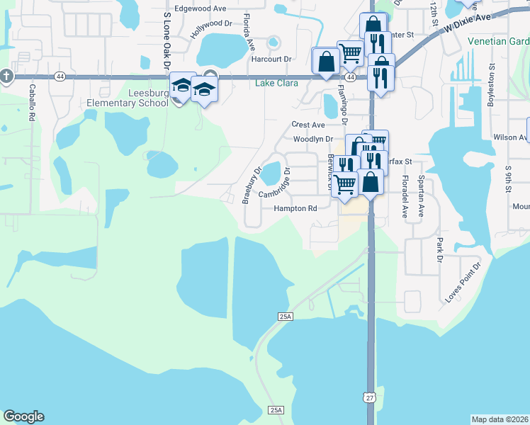 map of restaurants, bars, coffee shops, grocery stores, and more near 1410 Pembrook Drive in Leesburg