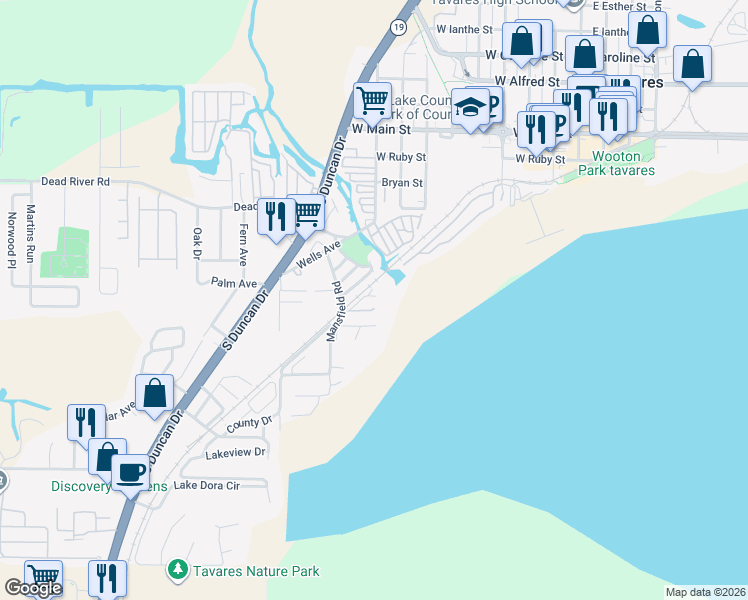 map of restaurants, bars, coffee shops, grocery stores, and more near 911 Harbor Terrace Road in Tavares