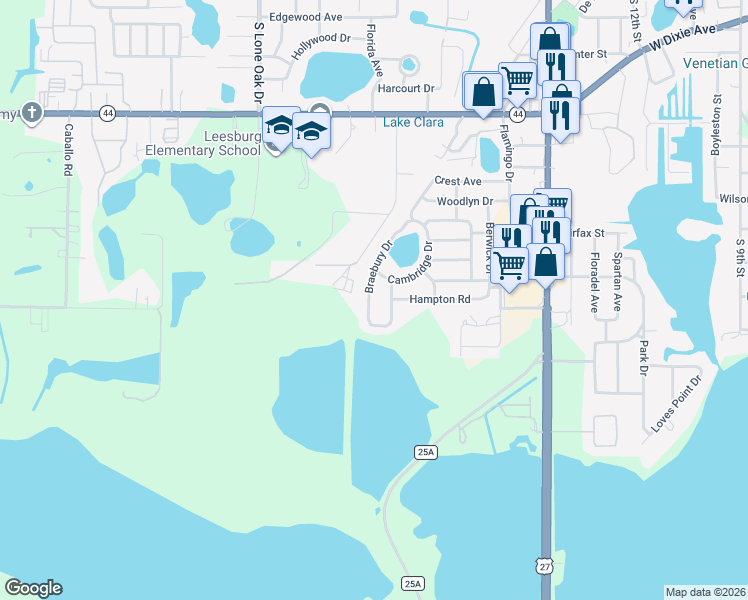 map of restaurants, bars, coffee shops, grocery stores, and more near 1412 Braebury Drive in Leesburg