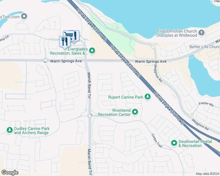 map of restaurants, bars, coffee shops, grocery stores, and more near 1980 Stenerson Street in The Villages