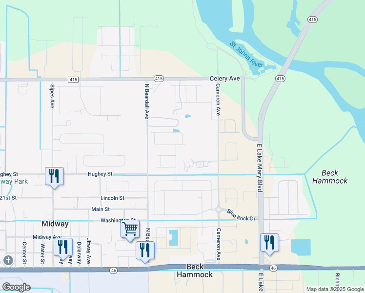 map of restaurants, bars, coffee shops, grocery stores, and more near 1980 Cameron Avenue in Sanford