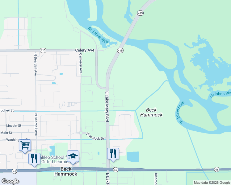 map of restaurants, bars, coffee shops, grocery stores, and more near 2553-2579 Highway 415 in Sanford