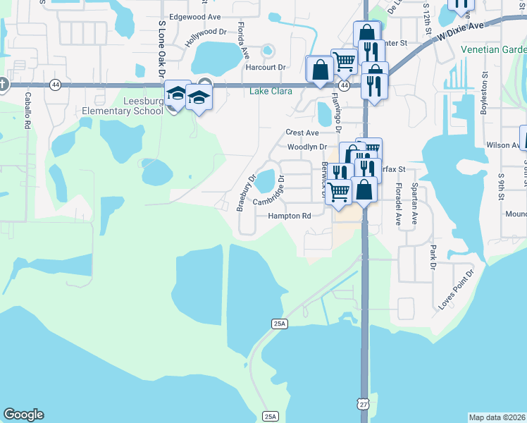 map of restaurants, bars, coffee shops, grocery stores, and more near 1616 Hampton Road in Leesburg