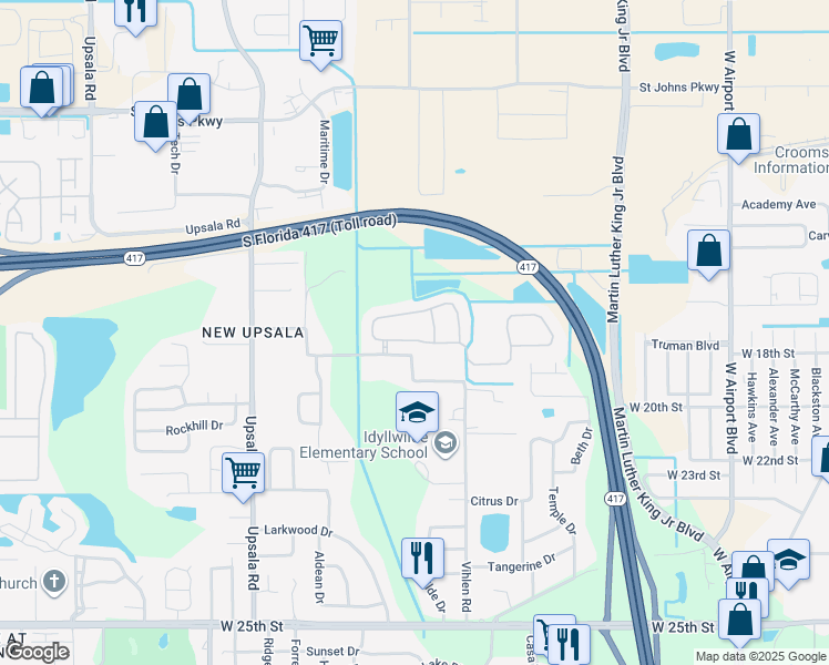 map of restaurants, bars, coffee shops, grocery stores, and more near 260 Porchester Drive in Sanford