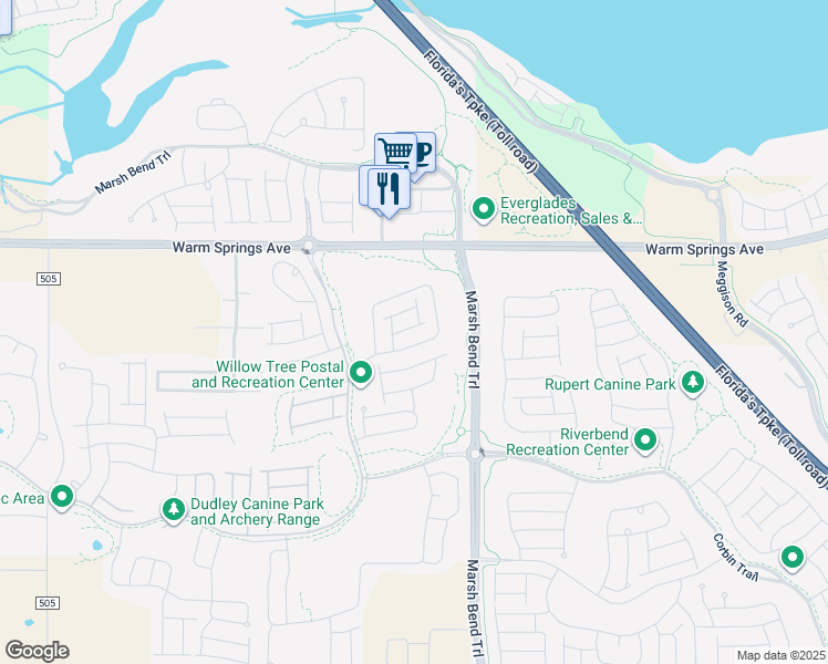 map of restaurants, bars, coffee shops, grocery stores, and more near 2130 Weber Court in Wildwood