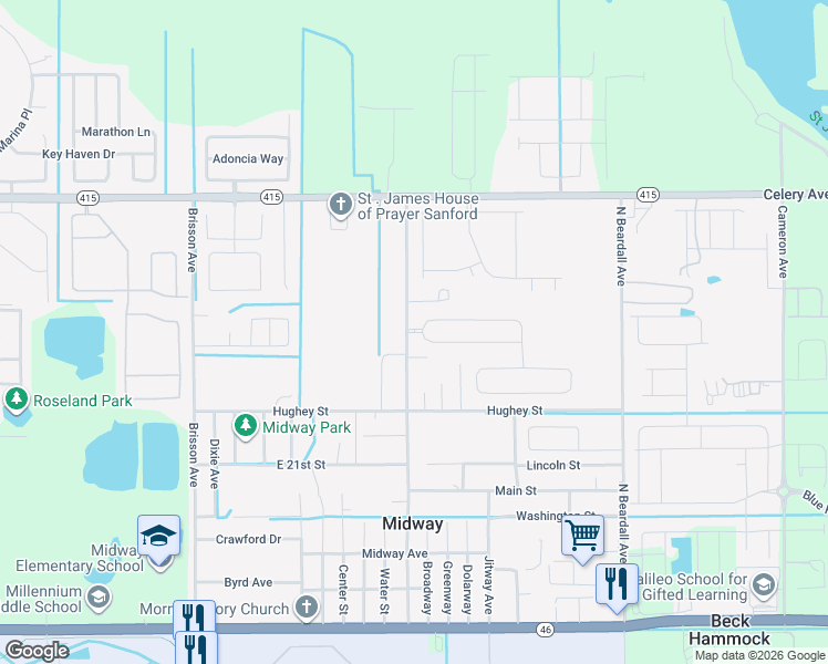 map of restaurants, bars, coffee shops, grocery stores, and more near 1661 Sipes Avenue in Sanford