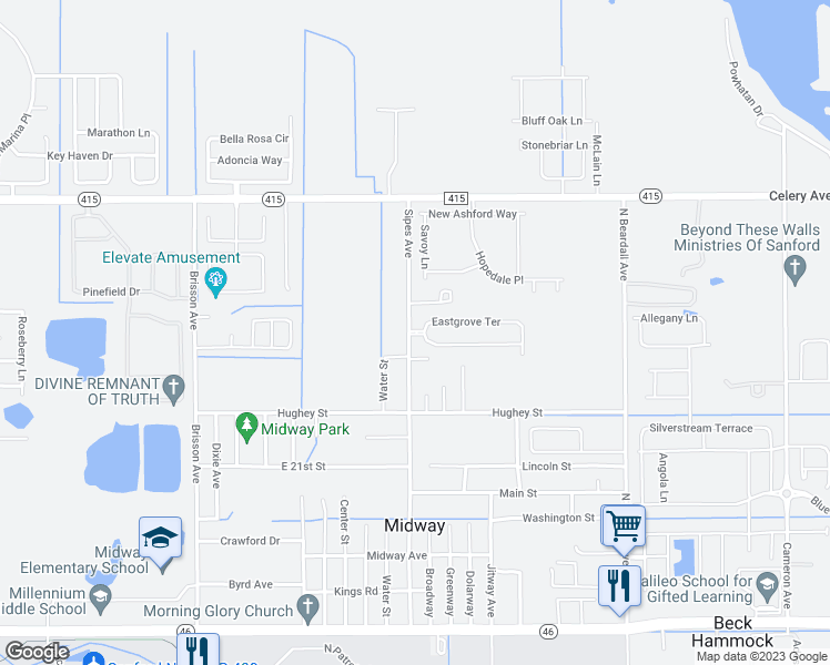 map of restaurants, bars, coffee shops, grocery stores, and more near 1661 Sipes Avenue in Sanford