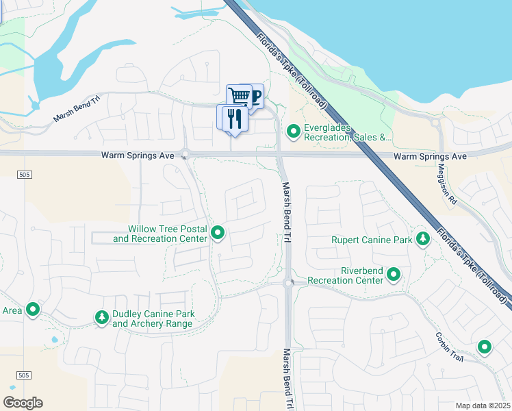 map of restaurants, bars, coffee shops, grocery stores, and more near 2130 Weber Court in Wildwood