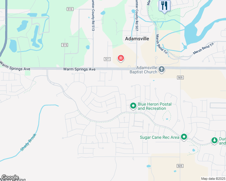 map of restaurants, bars, coffee shops, grocery stores, and more near 2997 Spider Lily Street in The Villages