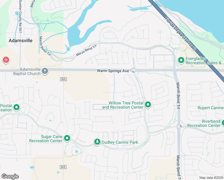 map of restaurants, bars, coffee shops, grocery stores, and more near 2830 County Road 503 in Wildwood