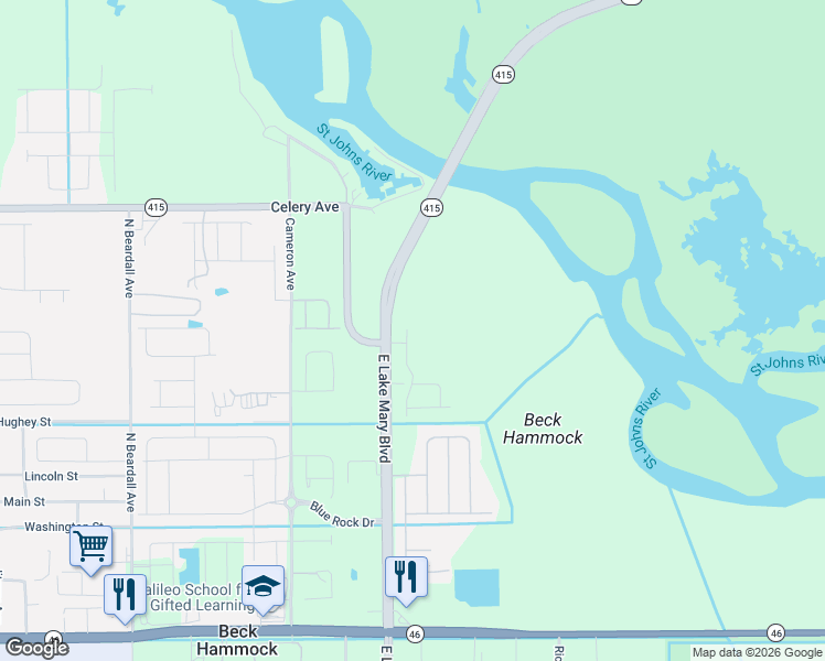 map of restaurants, bars, coffee shops, grocery stores, and more near 2553-2579 Highway 415 in Sanford