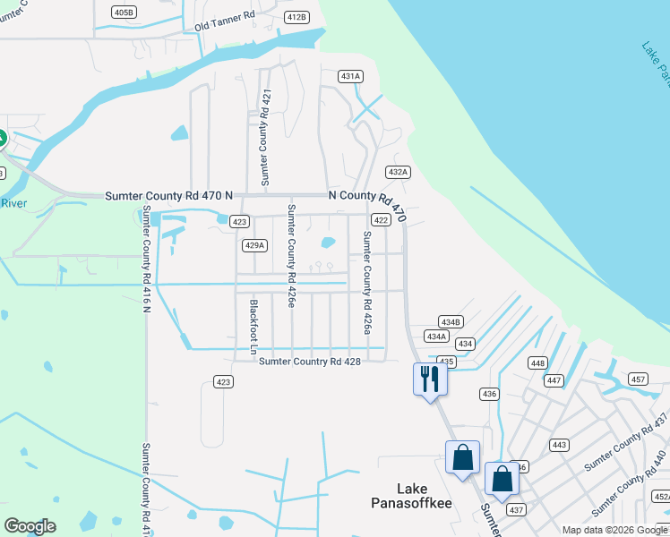 map of restaurants, bars, coffee shops, grocery stores, and more near 1961 County Road 429 in Lake Panasoffkee