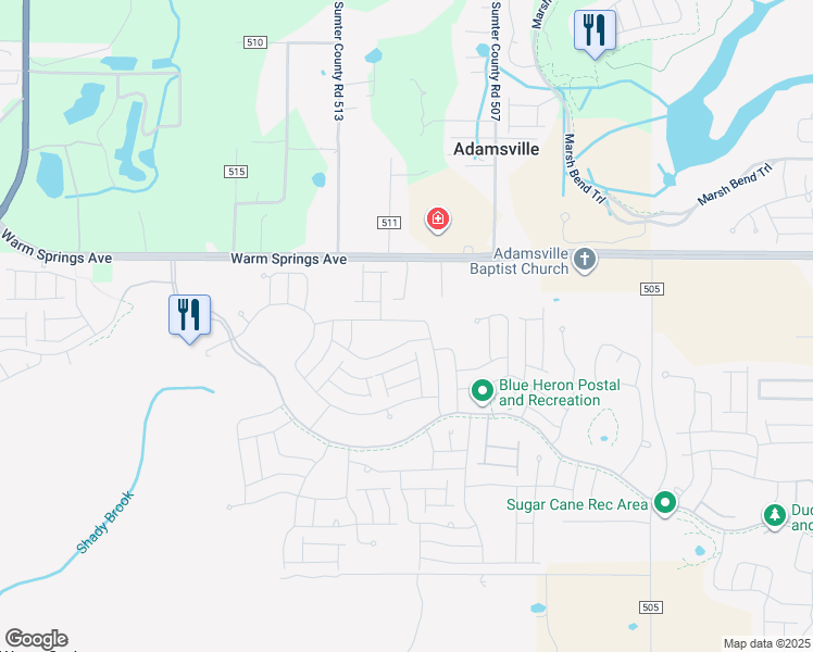 map of restaurants, bars, coffee shops, grocery stores, and more near 2997 Spider Lily Street in The Villages