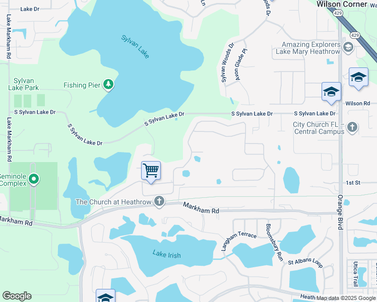 map of restaurants, bars, coffee shops, grocery stores, and more near 2300 North Umbria Drive in Sanford